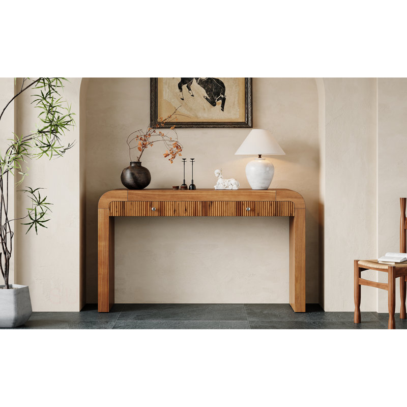 Rustic Petya with Fluted Drawer, Curved Corners and Thick Legs for Entryway or Living Room Use., Brown
