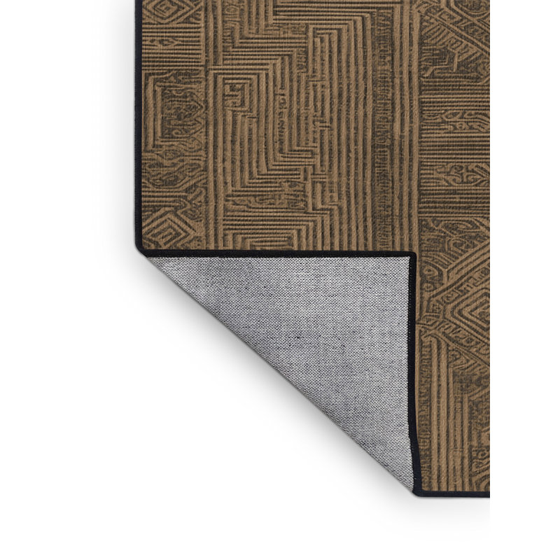 Machine Washable Art Deco Brown Area Rug, Square 4'