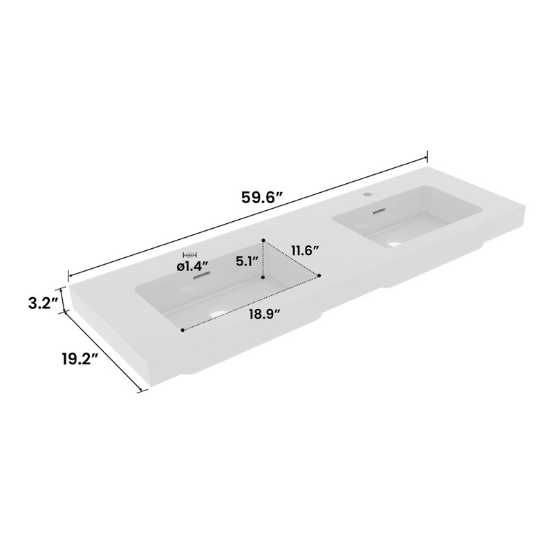 Deux cuves à surface solide intégrées sans bonde ni robinet, Blanc lustré
