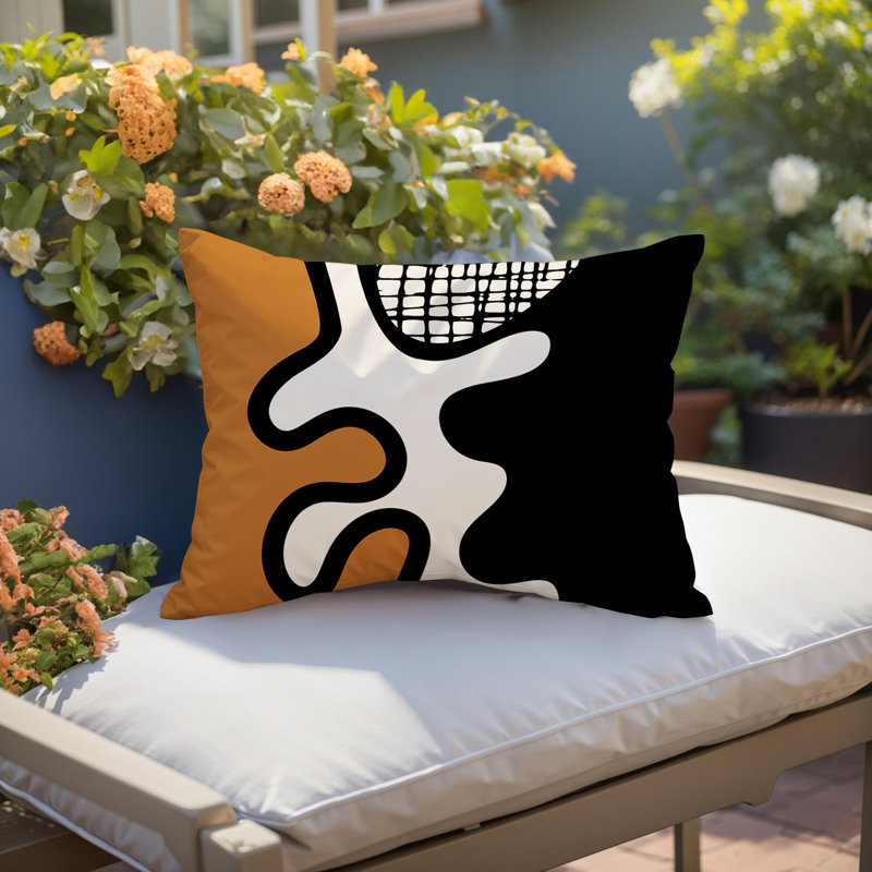 Oreiller rectangulaire réversible intérieur / extérieur Vido, Orange brûlé / noir / blanc cassé, H 14 po x l 20 po