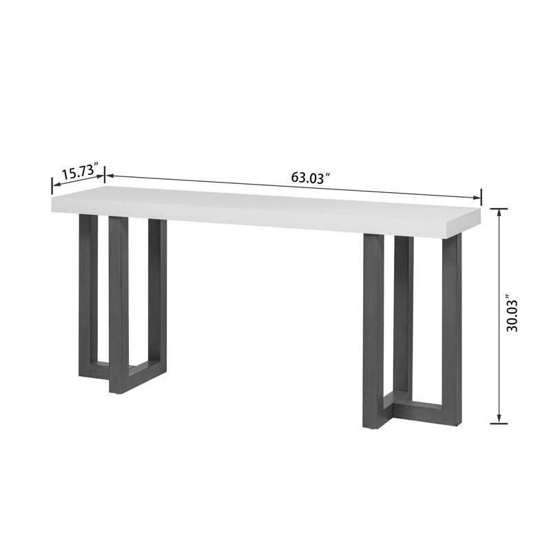 Table d'entrée vintage classique avec pieds en bois de pin massif, Gris + blanc