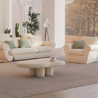 Cloud-shaped Coffee Table With 4 Legs – 38.5-inch White Modern Accent Table For Living Room And Indoor Spaces by Ivy Bronx