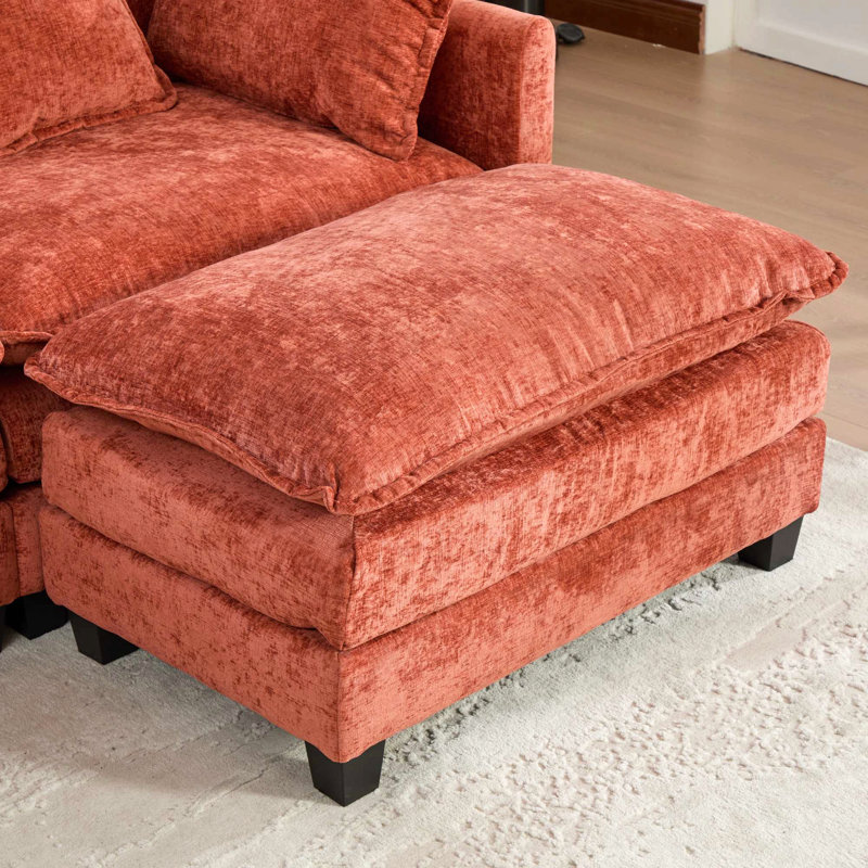 Glam Ottoman With Luxurious Velvet And Plush Cushion, Orange