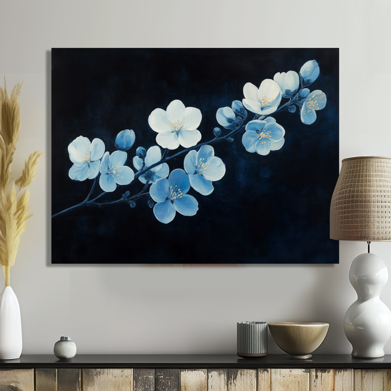 Fleur bleue de minuit - Impression sur métal Fleurs de cerisier, H 24 po x l 32 po
