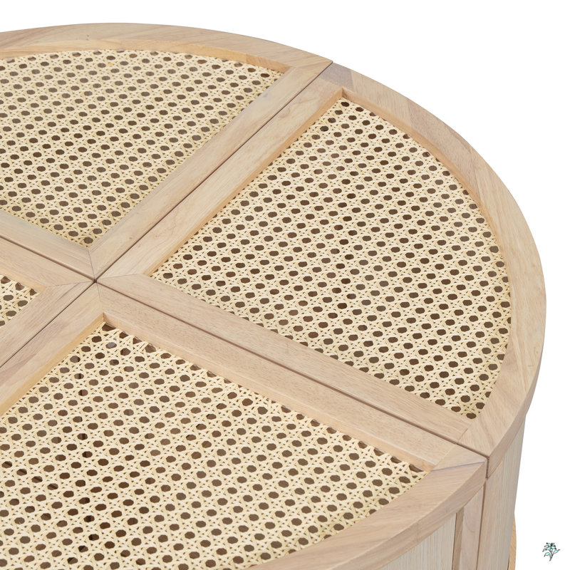 Round To Square Block Modular Coffee Table Light Natural Rattan With Storage 4 Piece