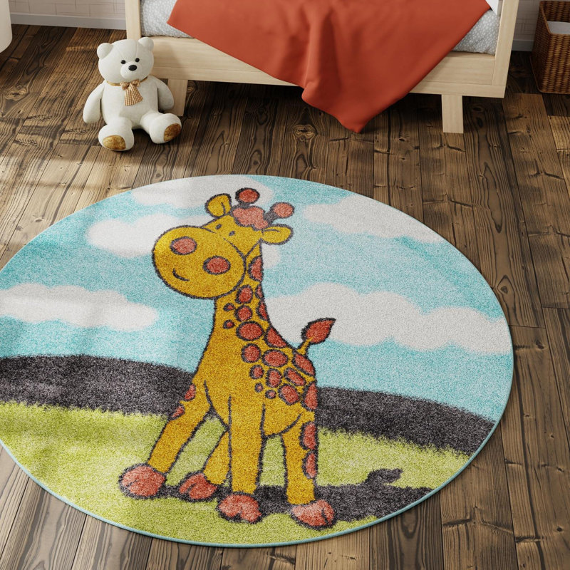 Tapis pour enfant Unique Loom Giraffe Whimsy, Rond 2 pi 2 po