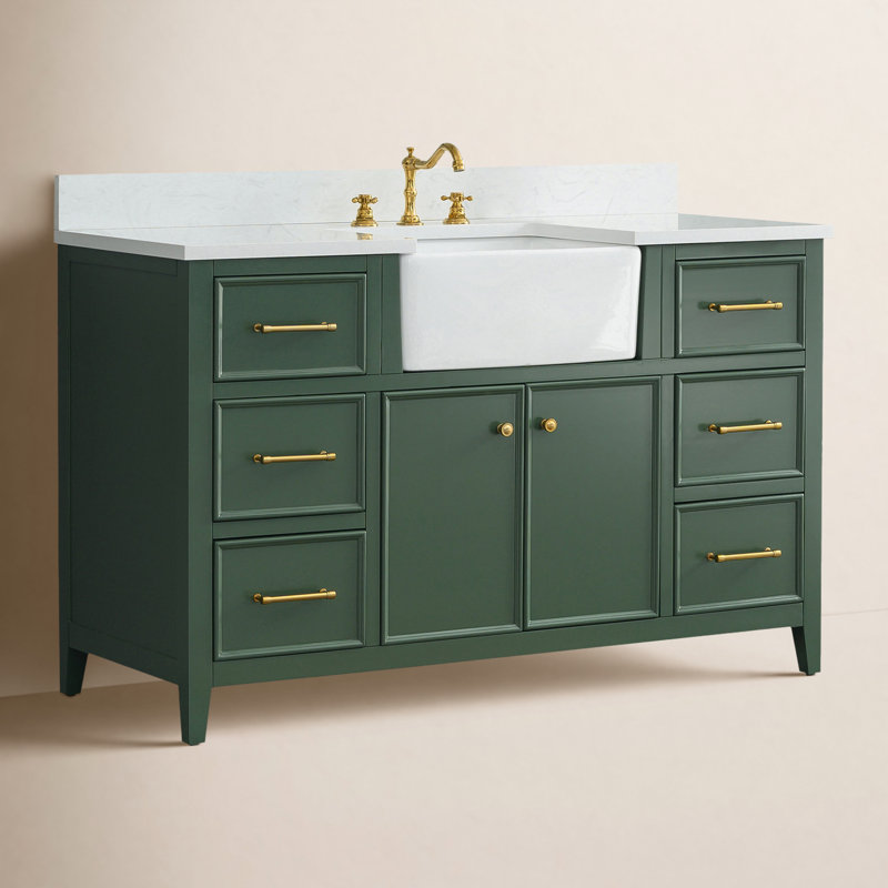 Meuble-lavabo simple 54 po Aisa, Evergreen / or brossé