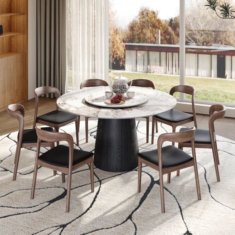 Ensemble de table de salle à manger moderne en pierre frittée 9 pièces avec chaises d'appoint élégantes (1 table et 4 chaises)