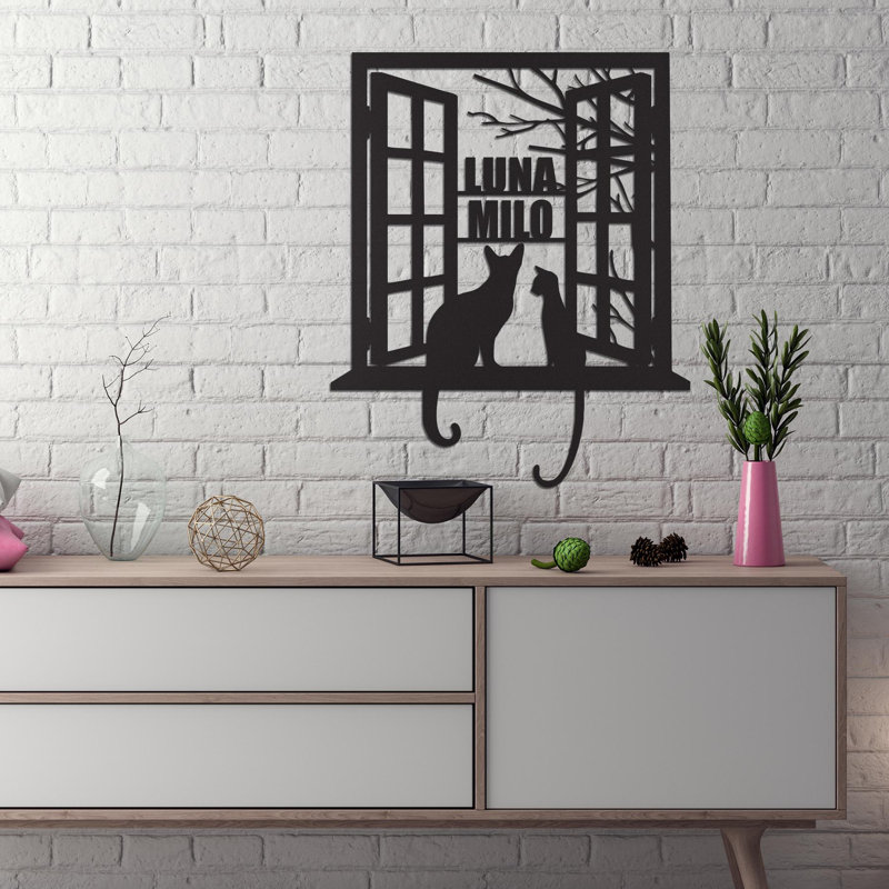 Chat en métal, deux chats dans une fenêtre, art mural, cadeau commémoratif pour animal de compagnie, décor d'amant de chat, cadeau unique
