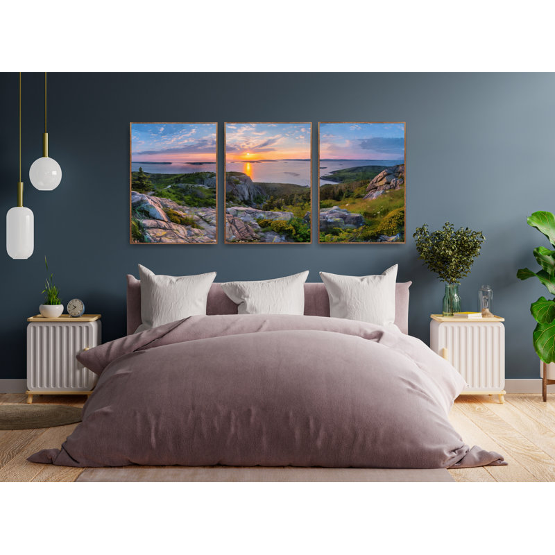 Coucher de soleil dans le parc national d'Acadie, ensemble de 3 affiches extra larges, montagnes, Toile tendue
