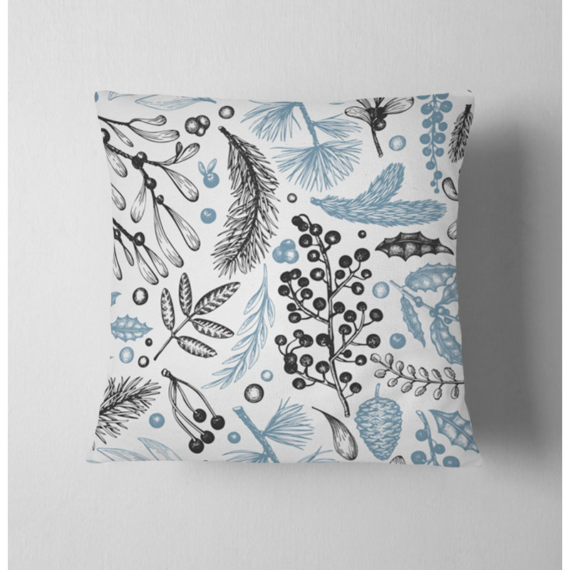 Throw Pillow Cover Only, H 16 po x l 16 po, Bleu / blanc floral 1