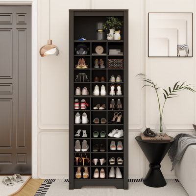 Stylish Design 30 Shoe Cubby Console, Contemporary Shoe Cabinet With Multiple Storage Capacity, Free Standing Tall Cabinet With Versatile Use For Hallway, Bedroom