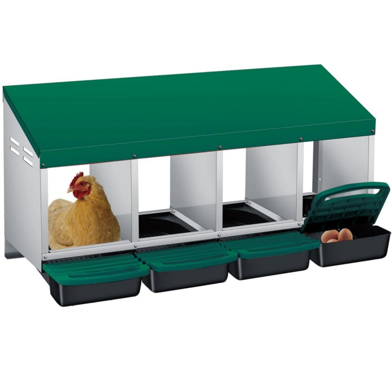 Boîte de nidification à 4 trous pour poulailler avec perchoir (vert), Green/Silver/Black