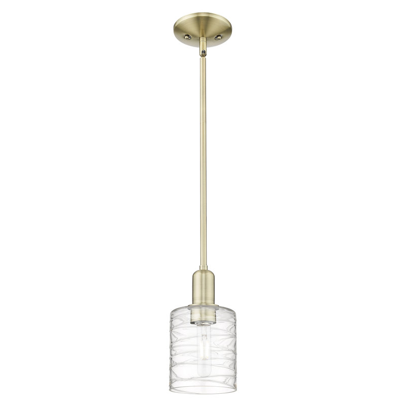 Arcadia - Cobbleskill - Mini-luminaire suspendu avec tige 5 po 1 lumière, Tourbillon déco, Laiton antique