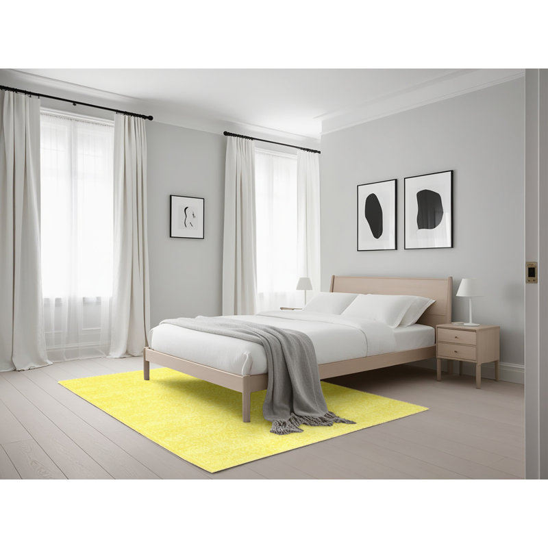 Tapis de zone jaune contemporaine, Rectangle 5 pi x 7 pi