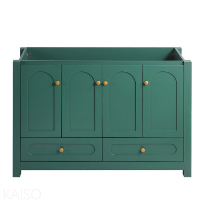 Un meuble-lavabo vert de 48 pouces de large avec un grand espace de rangement - une armoire avec 4 portes à fermeture en douceur et 2 tiroirs (excluant le lavabo en céramique)
