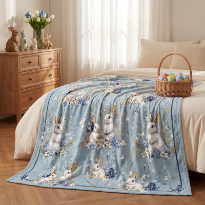 Jeté en flanelle de Pâques, œufs de Pâques, lapins, hortensias, kapok, douces couvertures en molleton moelleux pour canapé-lit, cadeaux idéaux pour les enfants adultes, 50 x 60 pouces