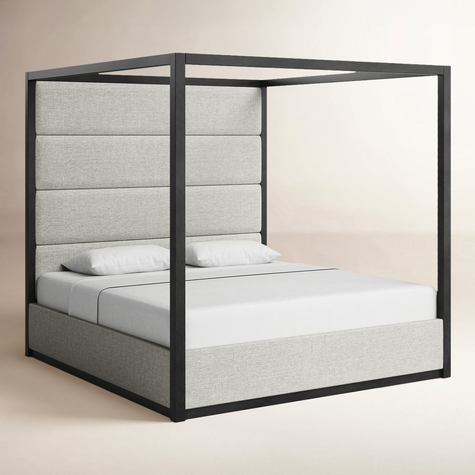 Langley Canopy Bed, King, Gray/Off-White