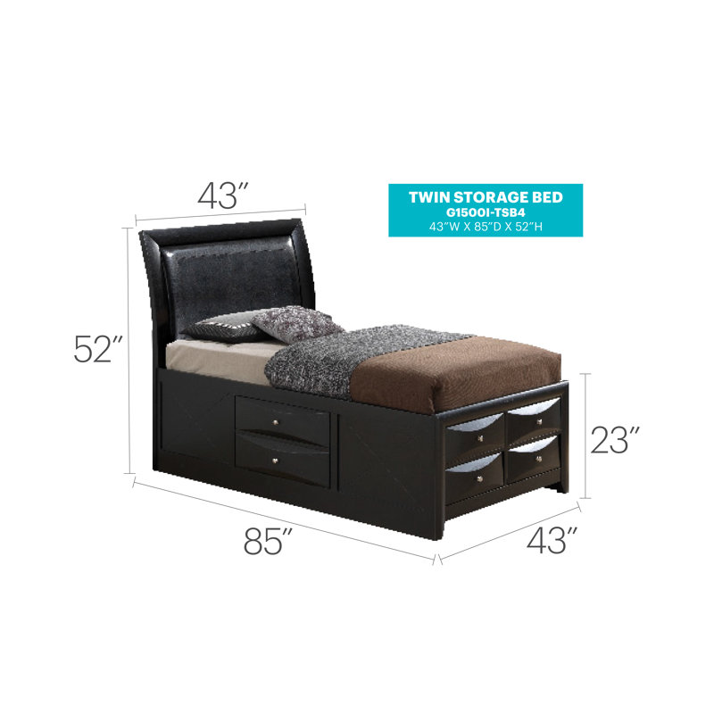 Marilla Vegan Leather Platform Storage Bed, Twin, Black