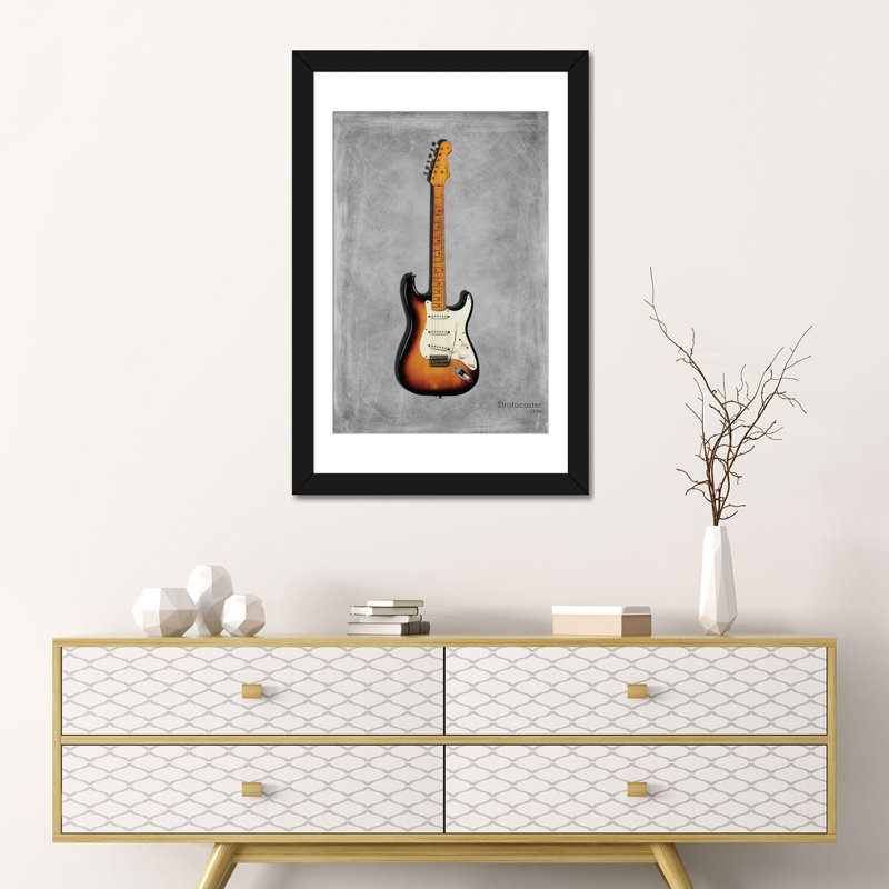 Fender Stratocaster 54 - impression sur toile tendue, H 24 po x l 16 po x P 1 po, Papier d'art encadré noir, Blanc