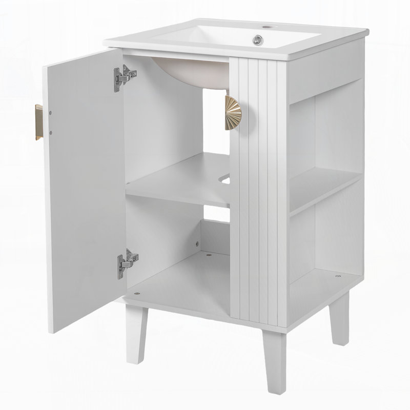 Meuble-lavabo de 20 pouces avec lavabo en céramique, Blanc