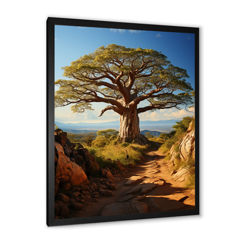 Baobab Tree Serenade II - impressions murales florales et botaniques, H 32 po x l 16 po x P 1 po, Cadre photo noir