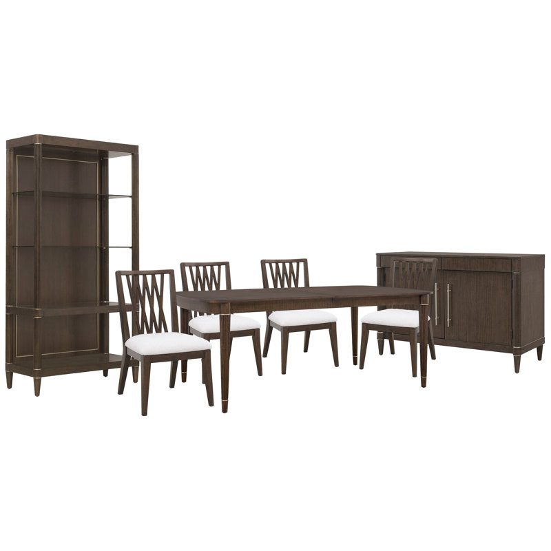Leg Dining Table, 7 pièces: table, 4 chaises, desserte, étagère