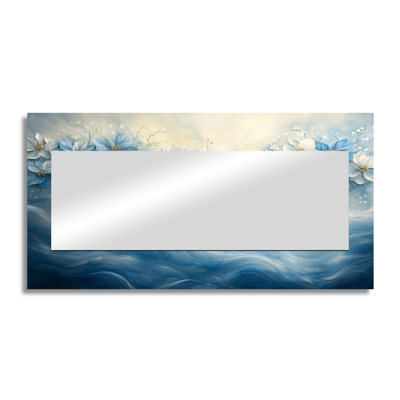 Velvet Blue Poinsettias Yuletide Blossom I - Floral Mirror Wall Art - Printed On Metal