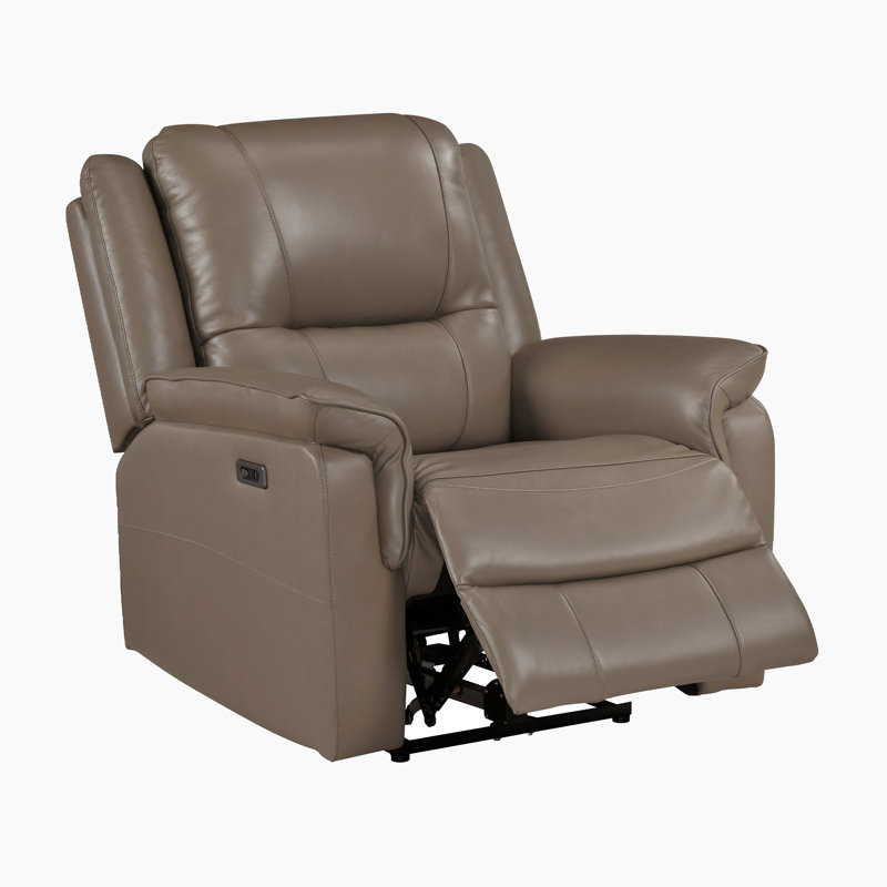 Lucien: Fauteuil inclinable électrique en cuir fleur moderne et contemporain de 35 po avec commande à une touche, charge USB et conception à fixation murale