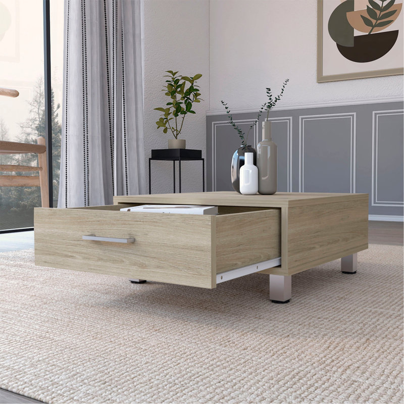 Table basse, quatre pieds, un tiroir