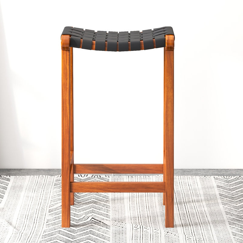 Tabouret de bar et de comptoir en cuir véritable Winnetka, Tabouret de bar (siège d'une hauteur de 29 po), Noir