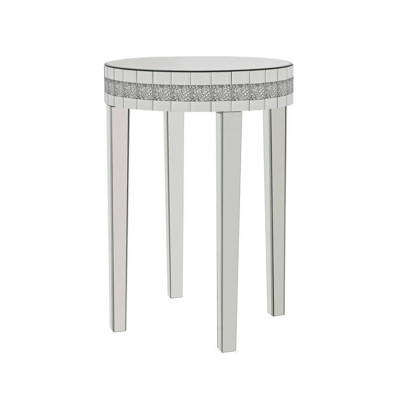 Artisanal Round Mirror Breakfast Table With Diamond-Cut Pedestal Space-Saving Bistro-Style Table For Morning Coffee & Diningtempered Glass Top & Compact Design