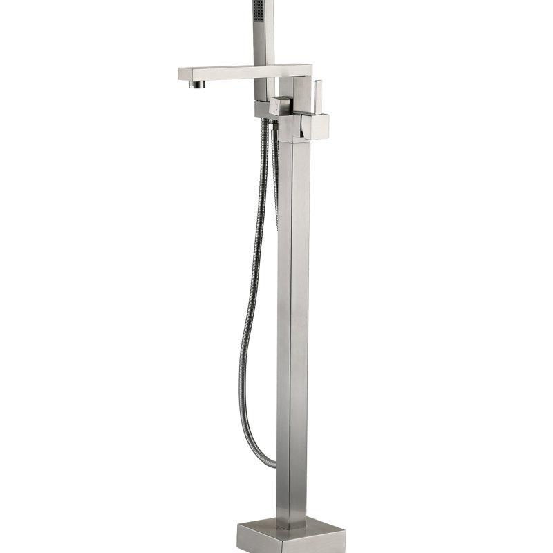 Robinet de baignoire autoportant moderne avec douche à main - métal, 6 po de largeur, robinet de salle de bain 33,5 po de profondeur