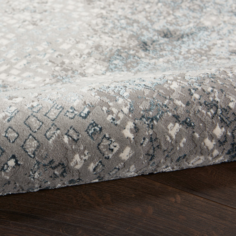 Uptown Abstract Area Rug in Gray/Ivory/Blue, Runner 2'2" x 7'6"