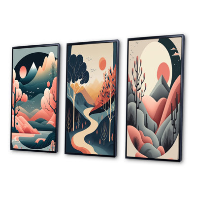 «Full Red Moon Over The Mountains», 3 pièces sur toile