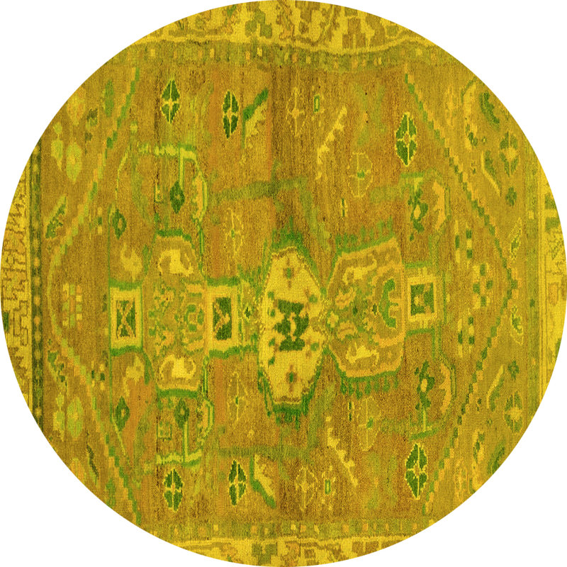 Tapis oriental fabriqué à la machine en jaune, Rond 5 pi