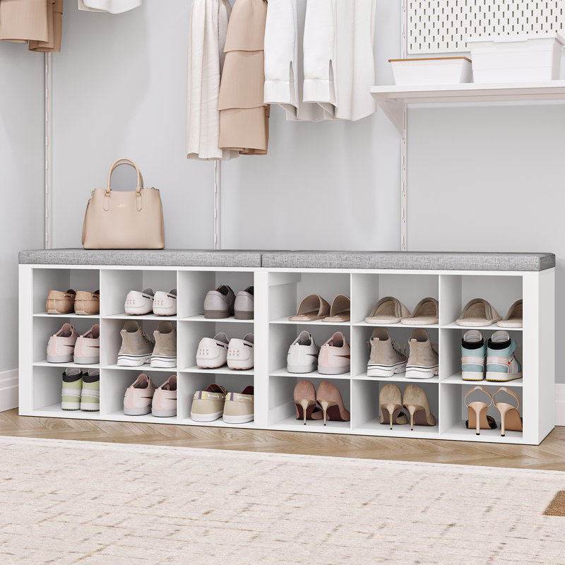Shoe Storage Bench with Cushion, Entryway Storage Bench Organizer Cabinet, Long Cubby Rack for Living Room, Bedroom, Entryway