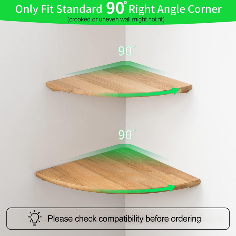 Tablette de coin flottante en bois de chêne massif fixée au mur avec trou en fil de fer pour petites plantes, photos, haut-parleurs - parfaite pour la chambre à coucher, la cuisine, le salon