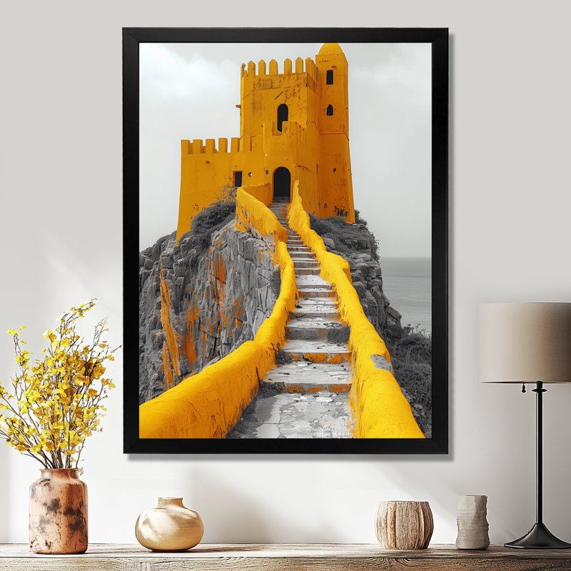 Art mural monochromes de la citadelle antique «Fortress I», Toile encadrée noire simple, H 44 po x l 34 po x P 1,5 po