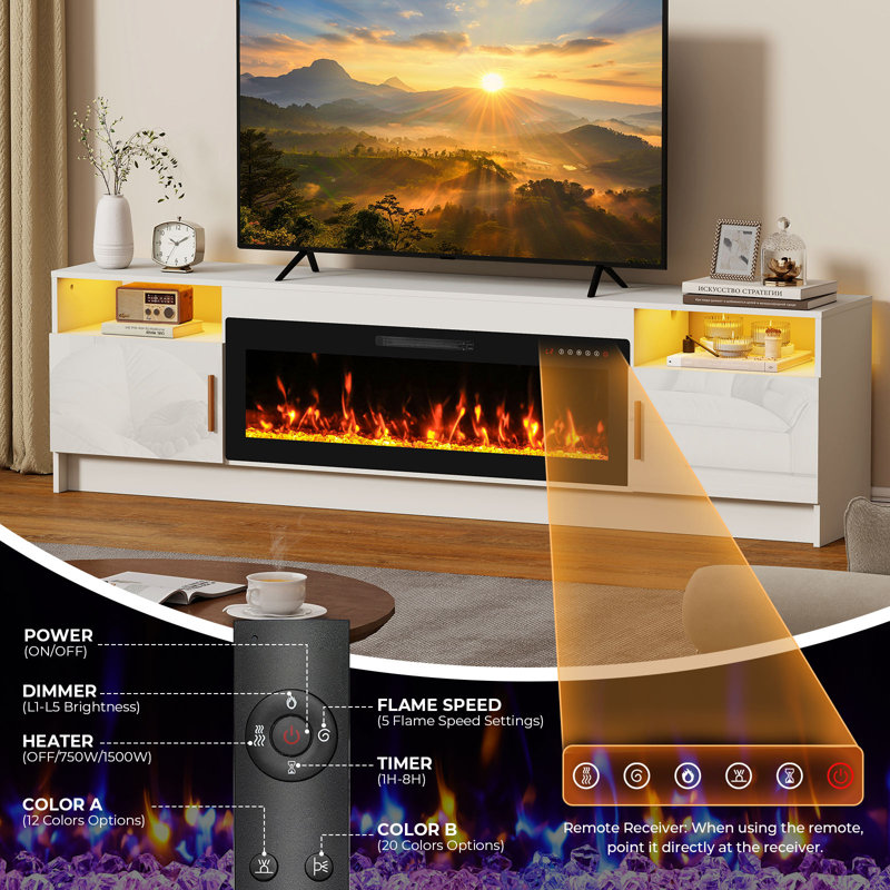 80" Electric Fireplace TV Stand , White
