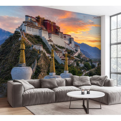 Wall Mural Peel and Stick Wallpaper tibet sunset ancient chinese architectures Self-Adhesive Removable Contact Paper Wall Decor for Living Room Bedroom 100"H x 144"W