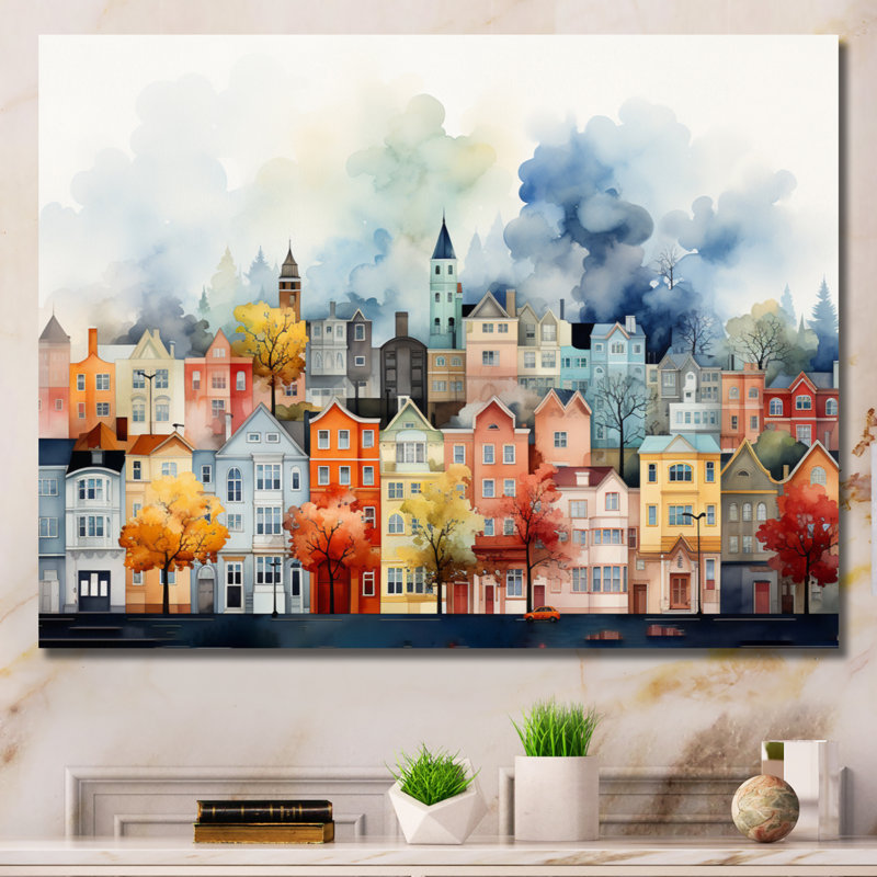 Popart Cityscape Urban Fog II Framed On Canvas Print, Wrapped Canvas, 12" H x 20" W x 1" D
