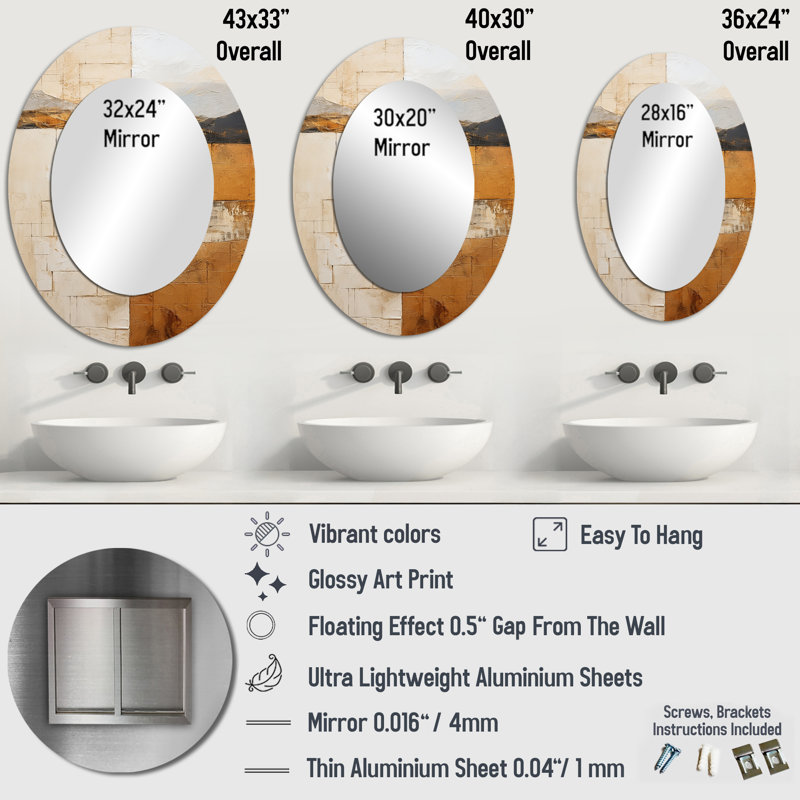 Miroir mural beige et or Minimal Expression - Beige, 36 po x 24 po