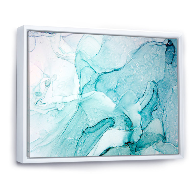 Turquoise Ink Universe - peinture sur toile, H 12 po x l 20 po, Cadre flottant blanc