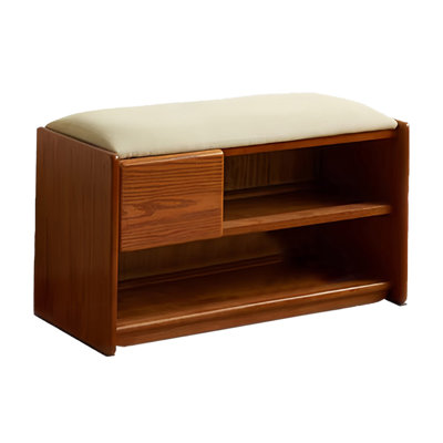 Medieval Style White Waxwood Upholstered Storage Shoe-Changing Bench