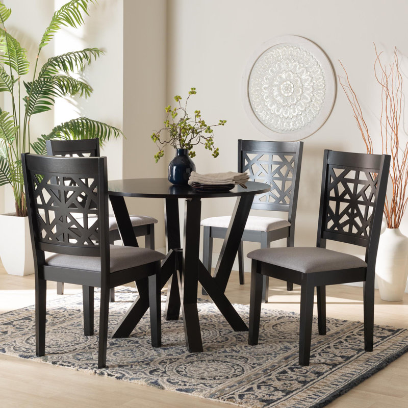 4 - Person Pedestal Dining Set, Gray/Dark Brown
