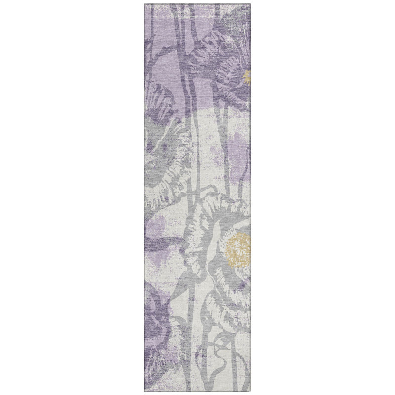 Machine Washable Indoor/Outdoor Chantille ACN2894 Floral Rug, 2'3" x 7'6" Runner, Lavender