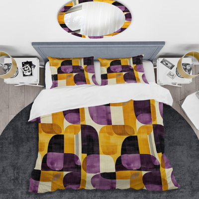 Ensemble de housse de couette à motif géométrique jaune et jaune rétro