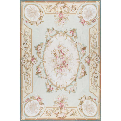 Hand-Knotted High-Quality Green and Beige Area Rug