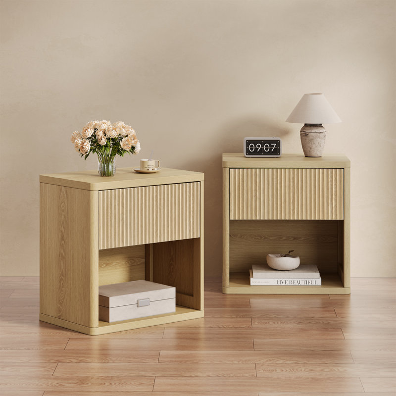 Modern Minimalist Style Large Capacity Nightstand With Hidden Drawer(set Of 2), Natural